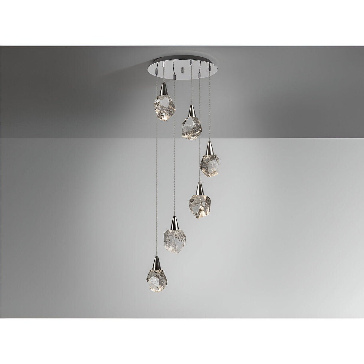 Aquaria 6 Light LED Glass Custer Pendant 24W 3000K - Chrome/Transparent