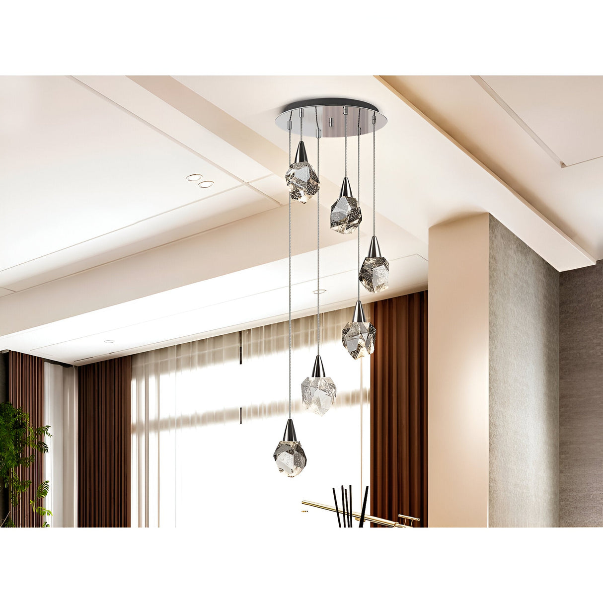 Aquaria 6 Light LED Glass Custer Pendant 24W 3000K - Chrome/Transparent