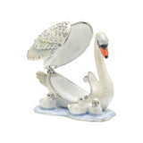 Mother & Baby Swans Hand Painted Metal Trinket Box - White