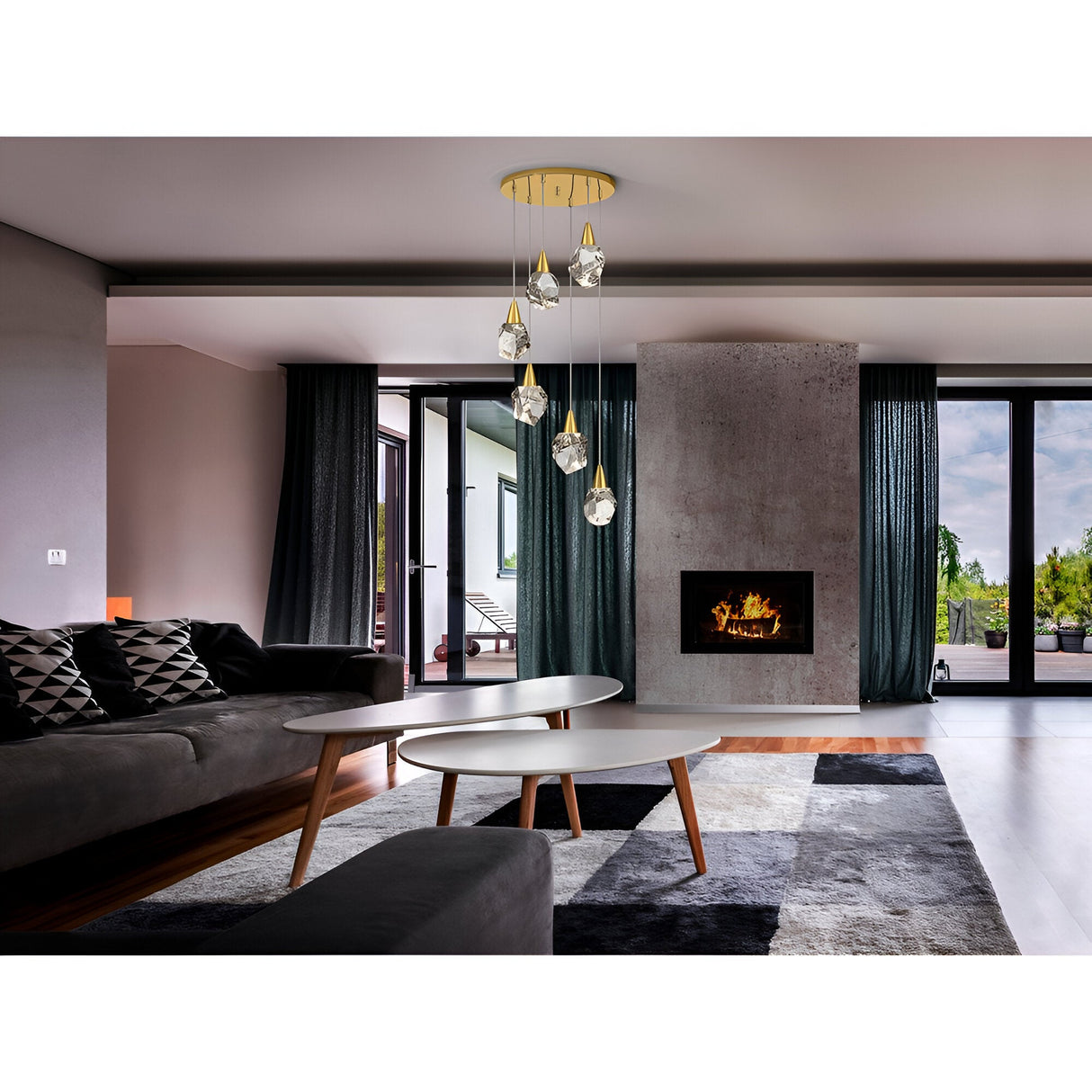 Aquaria 6 Light LED Glass Custer Pendant 24W 3000K - Matte Gold/Transparent