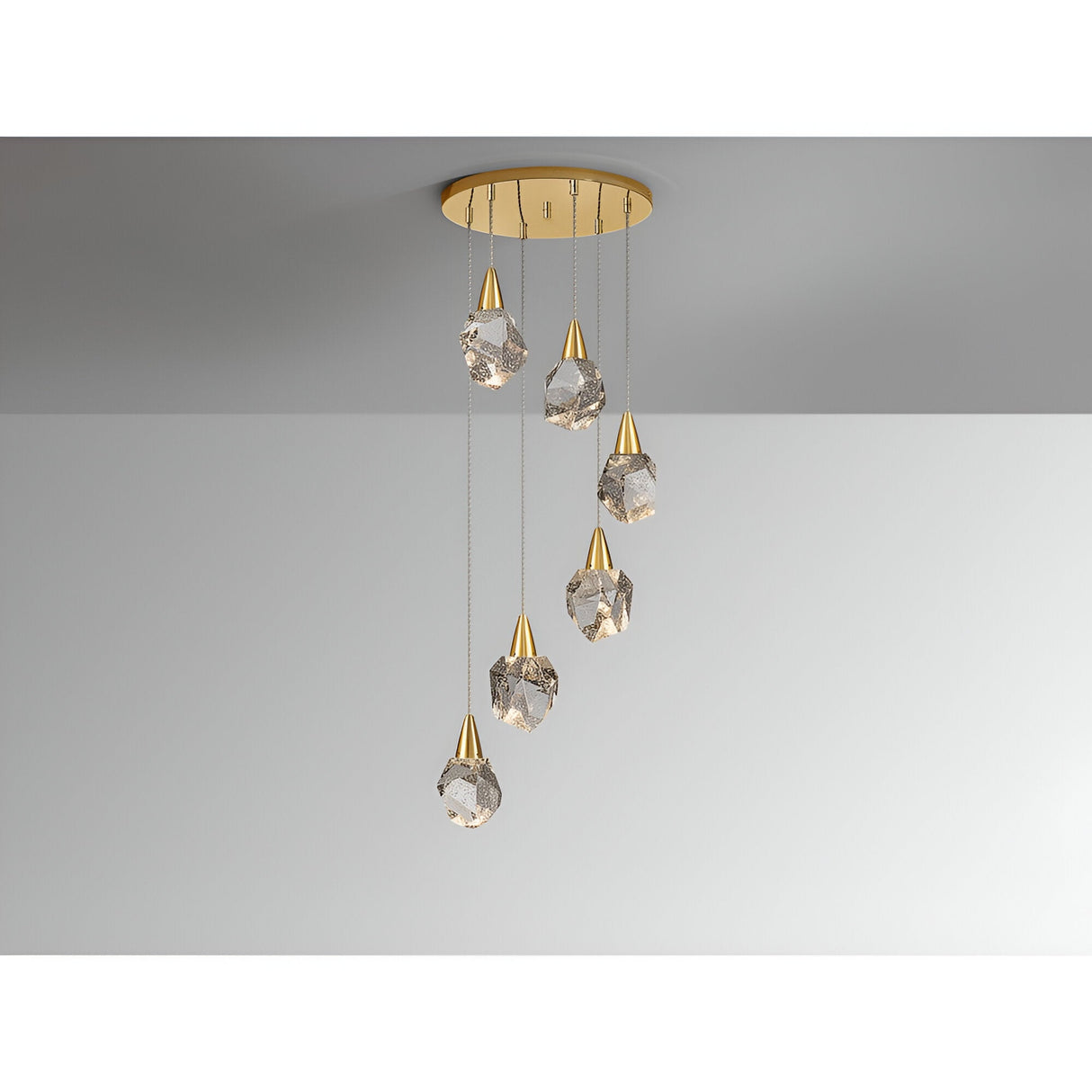 Aquaria 6 Light LED Glass Custer Pendant 24W 3000K - Matte Gold/Transparent