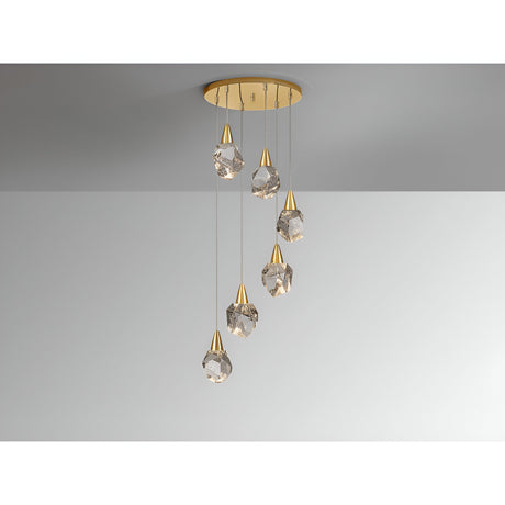 Aquaria 6 Light LED Glass Custer Pendant 24W 3000K - Matte Gold/Transparent