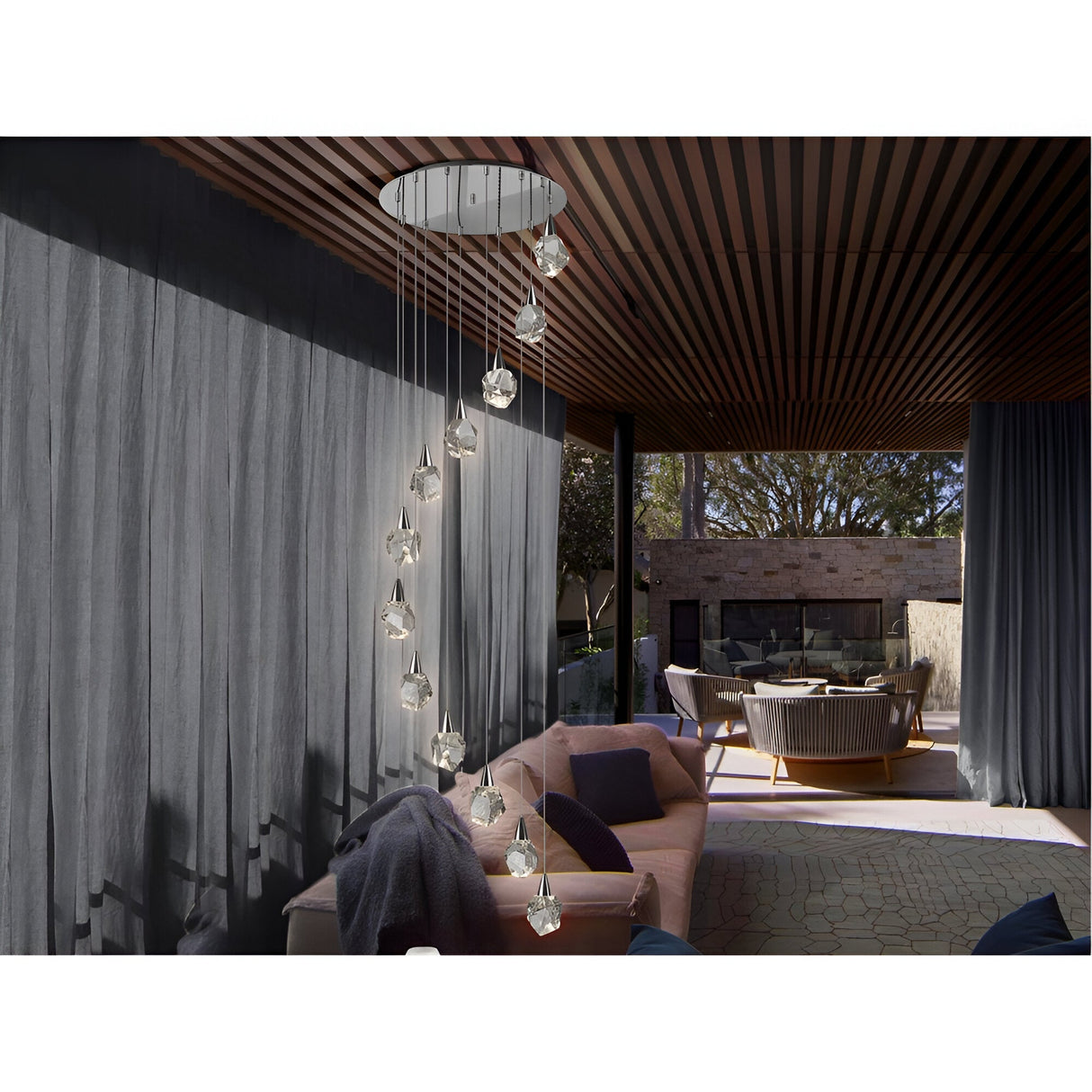 Aquaria 12 Light LED Glass Custer Pendant 80W 3000K - Chrome/Transparent
