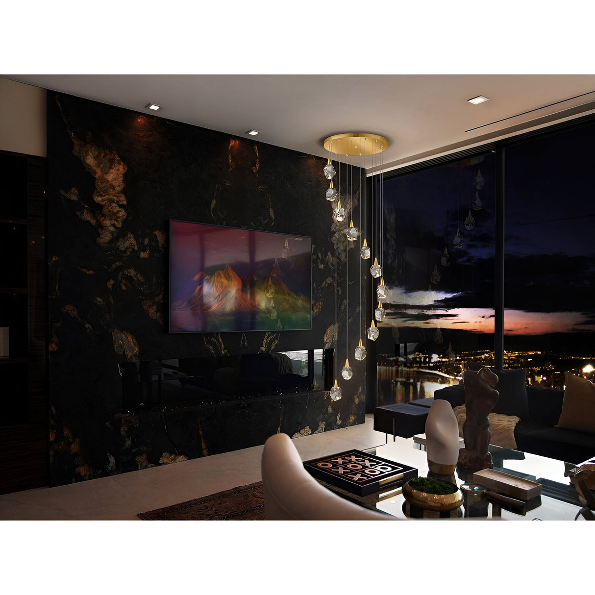 Aquaria 12 Light LED Glass Custer Pendant 80W 3000K - Matte Gold/Transparent