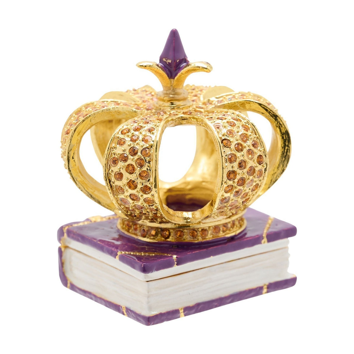 Fairy Crown on Book Metal Trinket Box with Hinged Lid - Gold