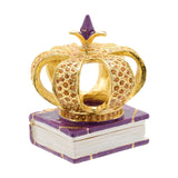 Fairy Crown on Book Metal Trinket Box with Hinged Lid - Gold