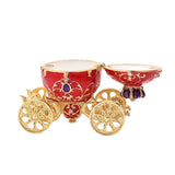 Regal Carriage Metal Trinket Box with Hinged Crown Lid - Red