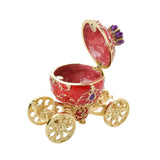Regal Carriage Metal Trinket Box with Hinged Crown Lid - Red