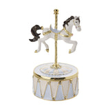 Carousel Horse Musical Metal Trinket Box - White & Blue