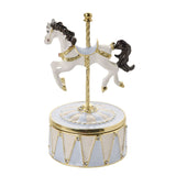 Carousel Horse Musical Metal Trinket Box - White & Blue