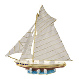 Sailing Boat Glazed Metal Trinket Box with Gold Trim - White