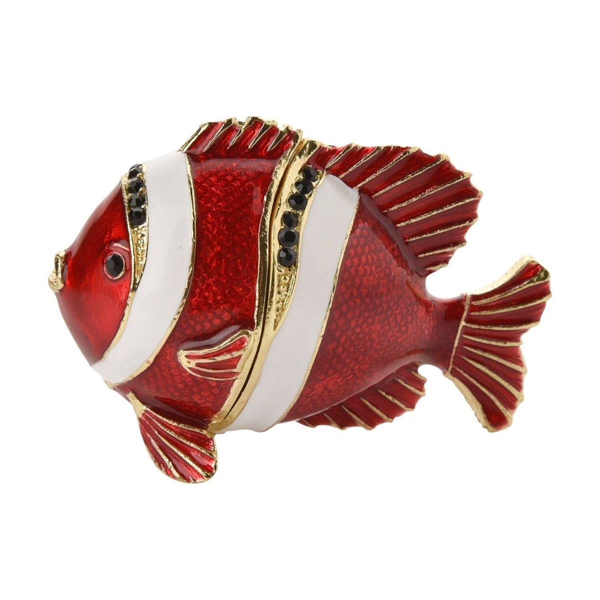 Banded Tropical Fish Metal Trinket Box with Hinged Lid - Red