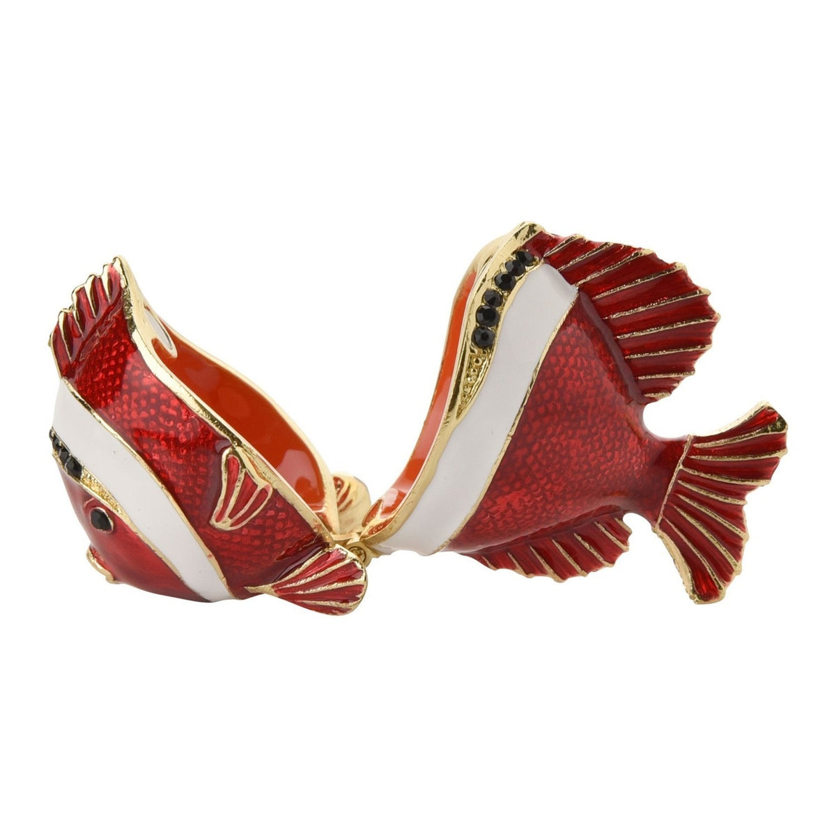 Banded Tropical Fish Metal Trinket Box with Hinged Lid - Red