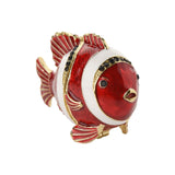 Banded Tropical Fish Metal Trinket Box with Hinged Lid - Red
