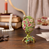 Floral Foliage Egg Metal Trinket Box on Branch Stand - Green