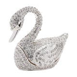 Crystal Swan Metal Trinket Box with Hinged Lid - Silver