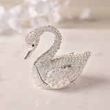 Crystal Swan Metal Trinket Box with Hinged Lid - Silver