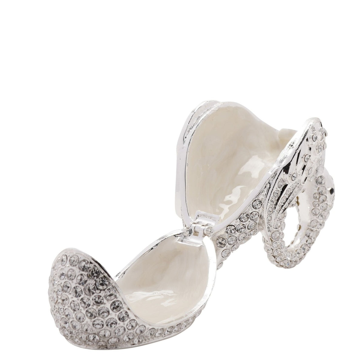 Crystal Swan Metal Trinket Box with Hinged Lid - Silver