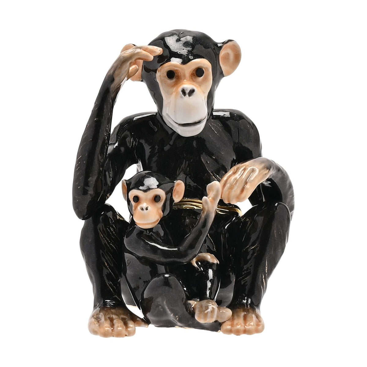 Chimpanzee & Baby Metal Trinket Box with Hinged Lid - Black