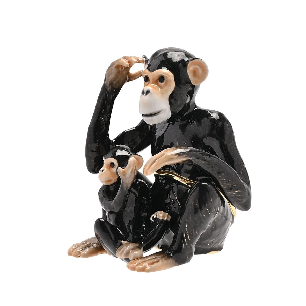 Chimpanzee & Baby Metal Trinket Box with Hinged Lid - Black