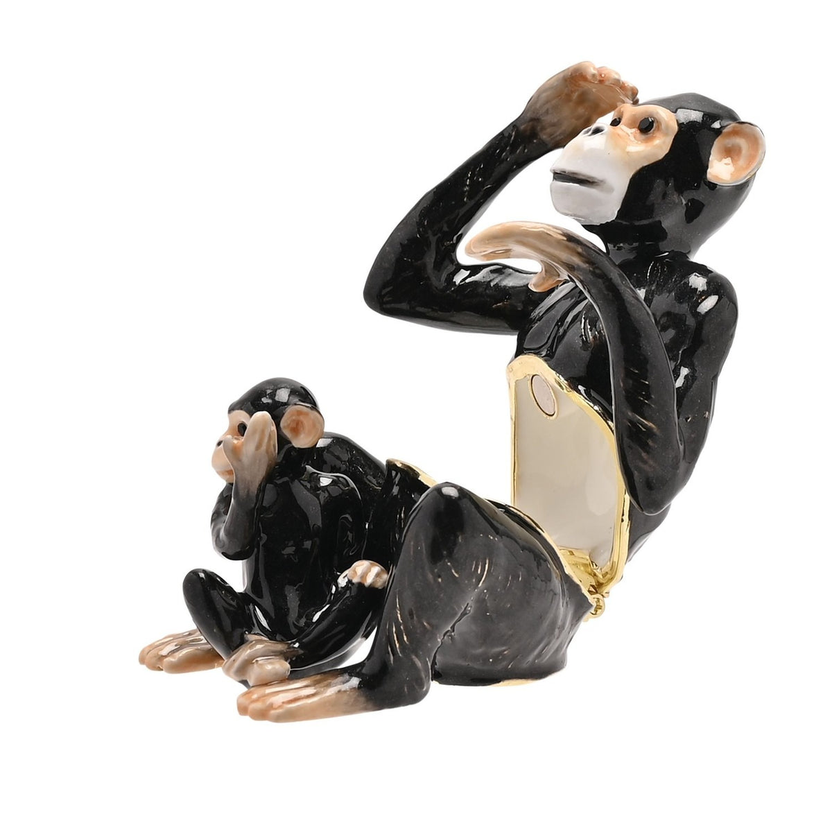 Chimpanzee & Baby Metal Trinket Box with Hinged Lid - Black