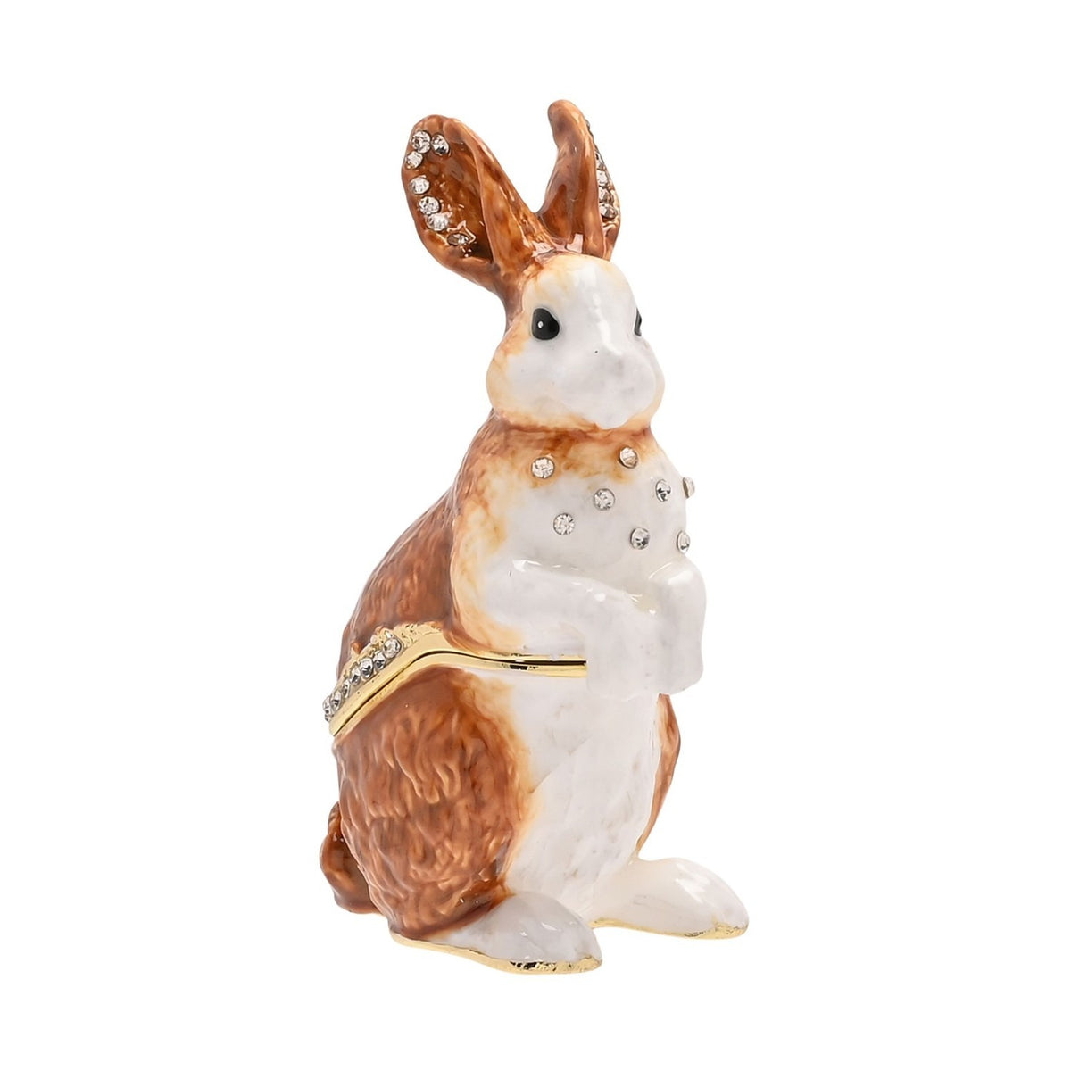 Standing Rabbit Metal Trinket Box with Hinged Lid - Brown