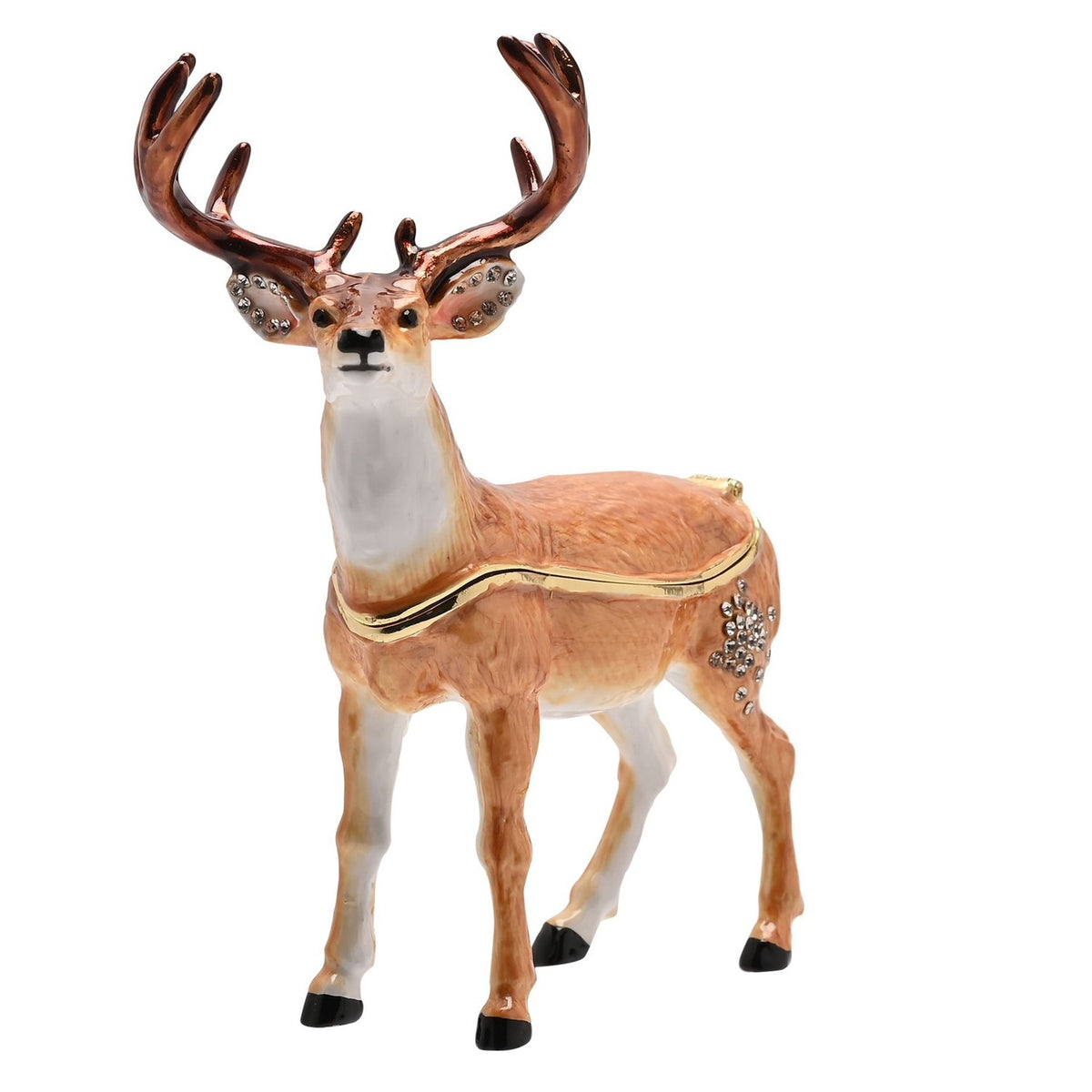 Antlered Deer Metal Trinket Box with Hinged Lid - Orange