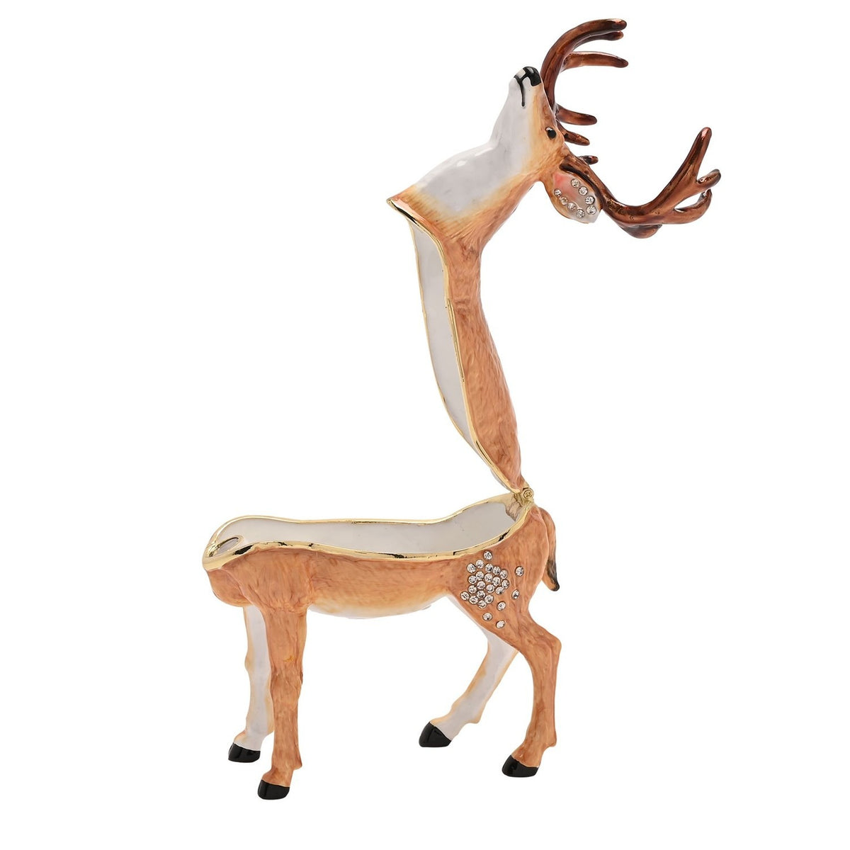 Antlered Deer Metal Trinket Box with Hinged Lid - Orange