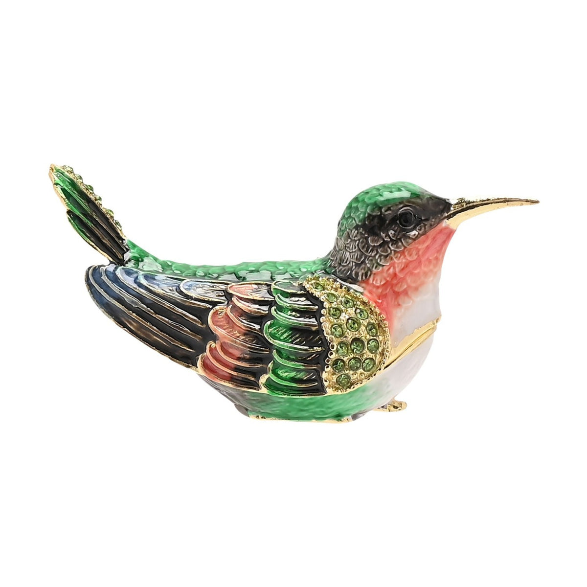 Hummingbird Metal Trinket Box with Hinged Lid - Green