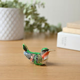 Hummingbird Metal Trinket Box with Hinged Lid - Green