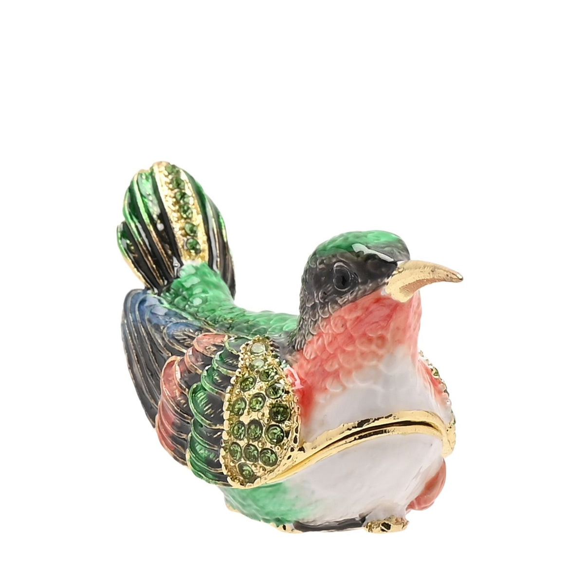 Hummingbird Metal Trinket Box with Hinged Lid - Green