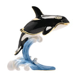 Leaping Orca Whale Metal Trinket Box with Hinged Lid - Black