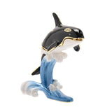 Leaping Orca Whale Metal Trinket Box with Hinged Lid - Black