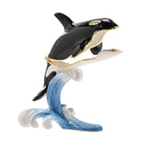 Leaping Orca Whale Metal Trinket Box with Hinged Lid - Black