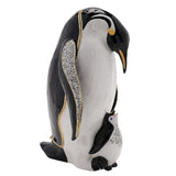 Jewelled Large Penguin and Chick Metal Trinket Box - White