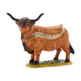 Highland Cow Hinged Metal Trinket Box with Gold Trim - Brown