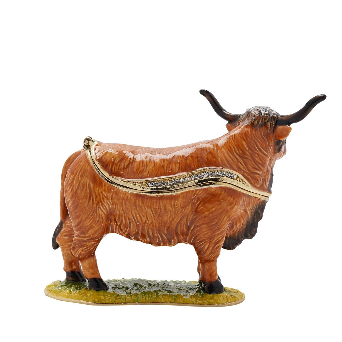 Highland Cow Hinged Metal Trinket Box with Gold Trim - Brown