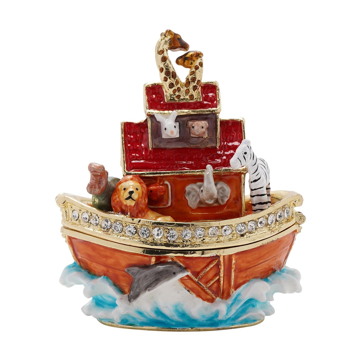 Noah's Ark Metal Trinket Box with Hinged Lid - Orange