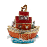 Noah's Ark Metal Trinket Box with Hinged Lid - Orange