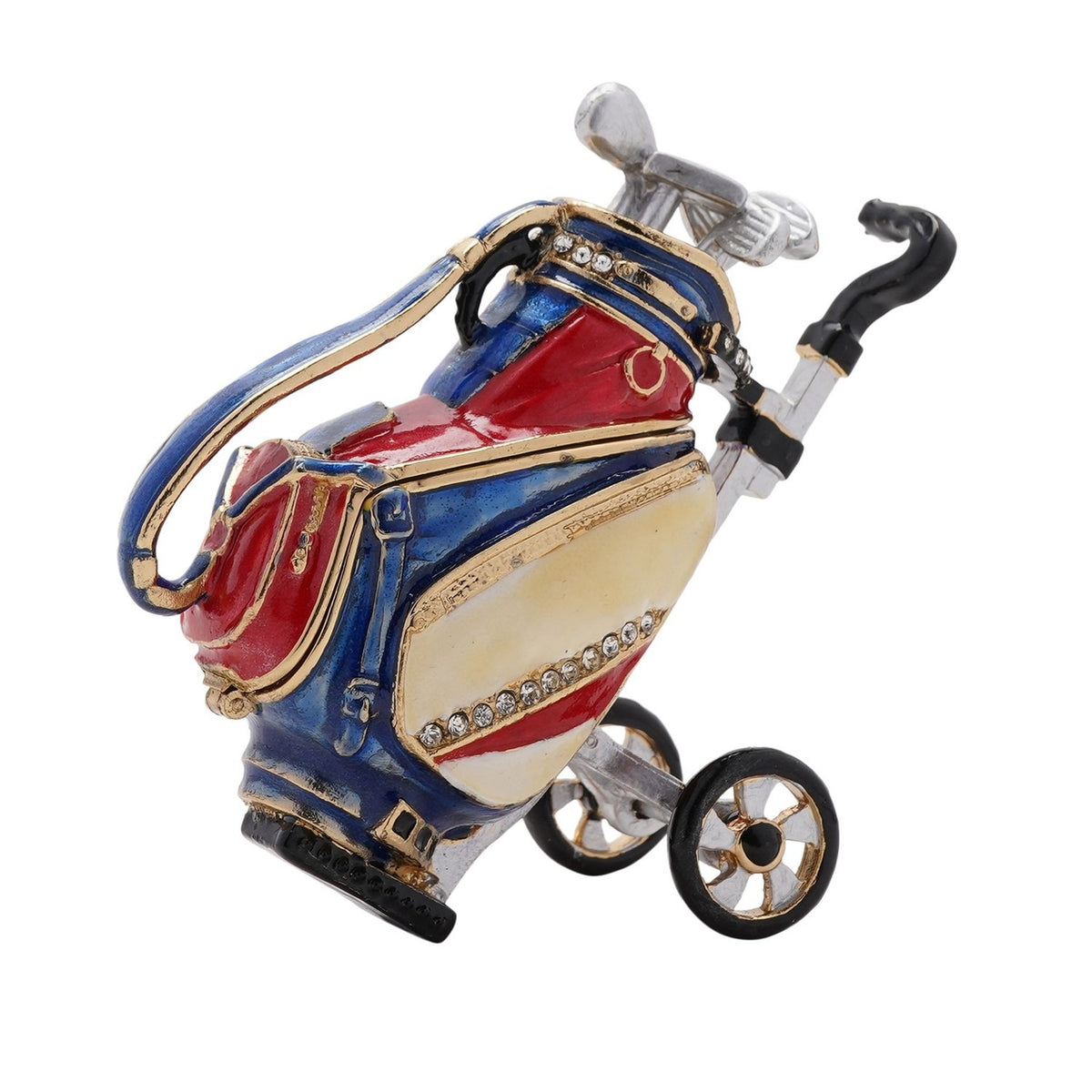 Golf Bag and Club Trolley Metal Trinket Box with Hinged Lid