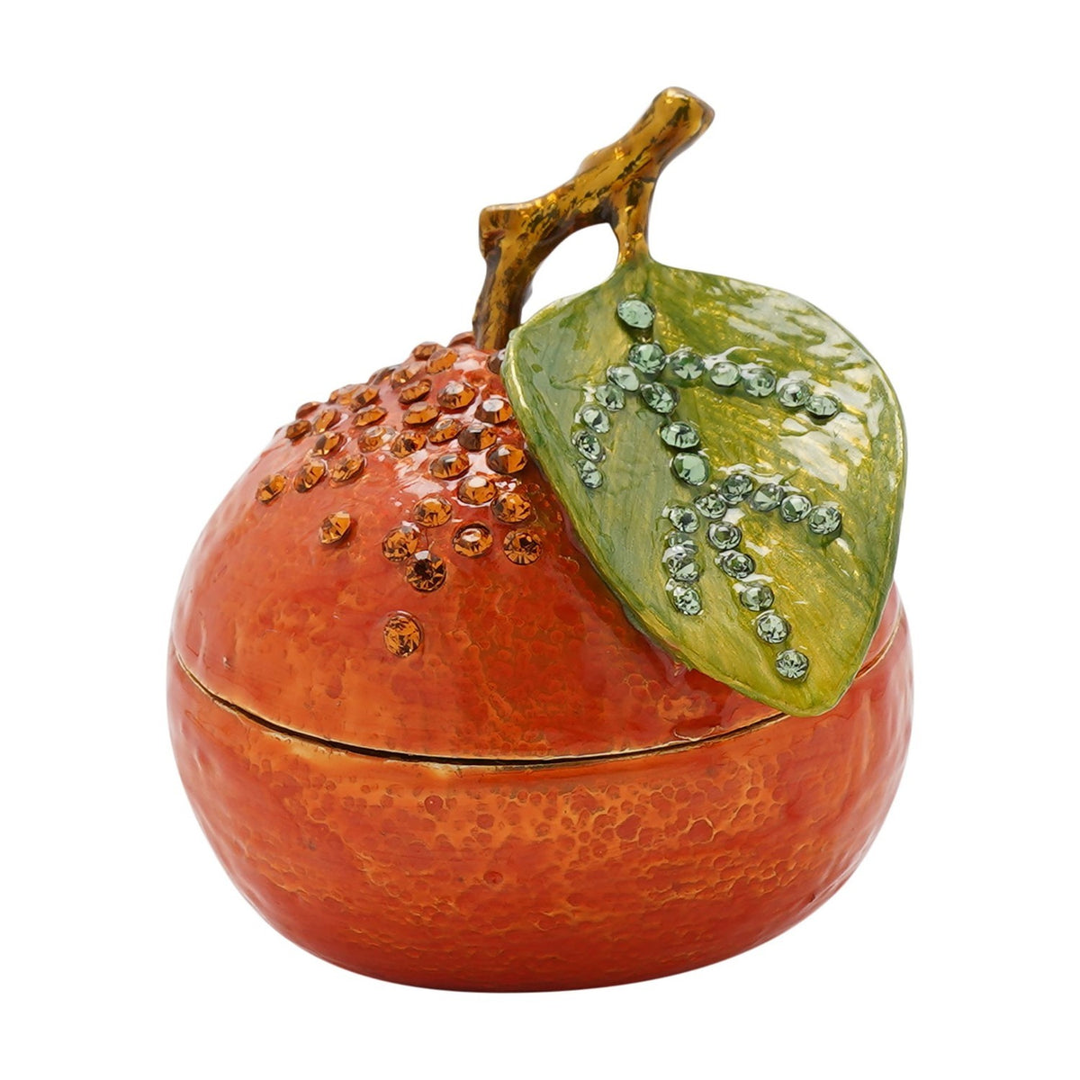 Fruit and Leaf Metal Trinket Box with Hinged Lid - Orange
