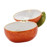Fruit and Leaf Metal Trinket Box with Hinged Lid - Orange
