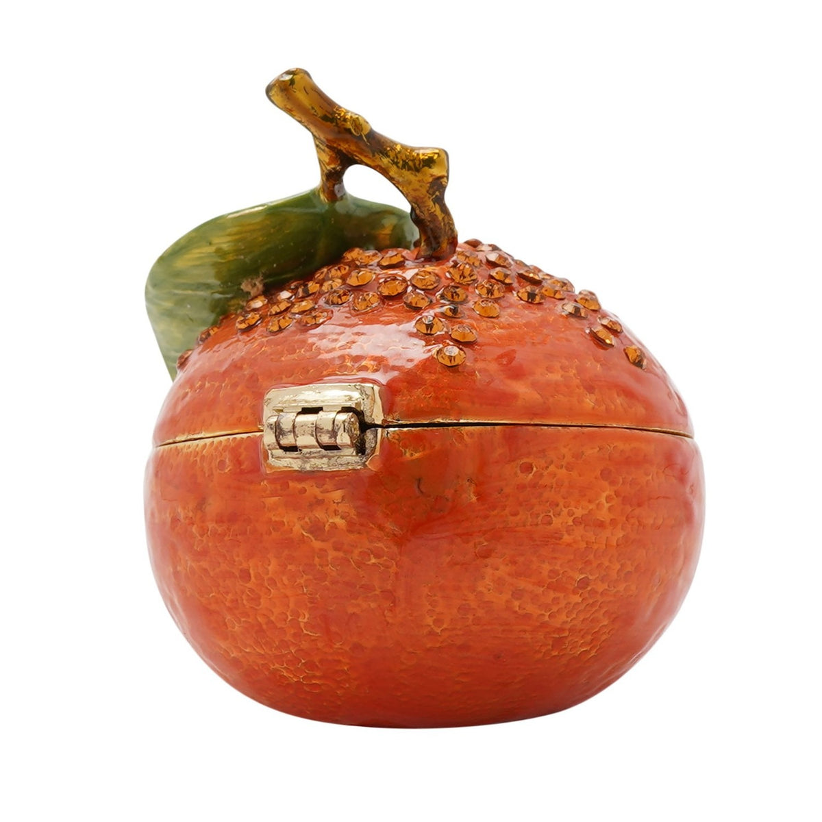 Fruit and Leaf Metal Trinket Box with Hinged Lid - Orange