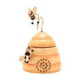 Bee Hive Metal Trinket Box with Spiral Wire Topper - Yellow