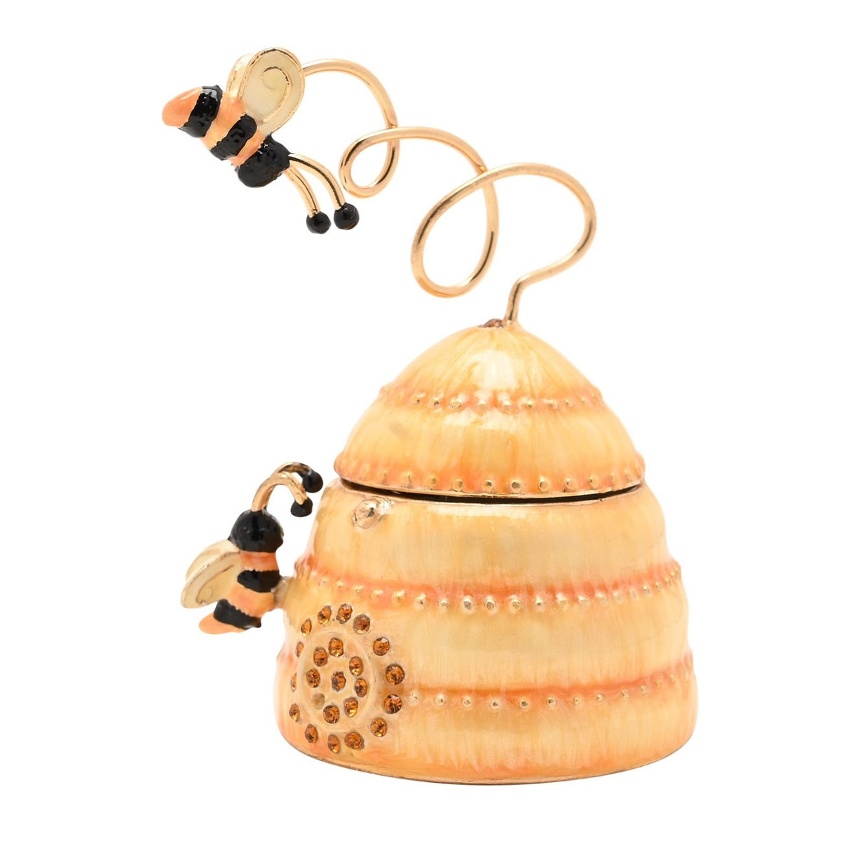 Bee Hive Metal Trinket Box with Spiral Wire Topper - Yellow