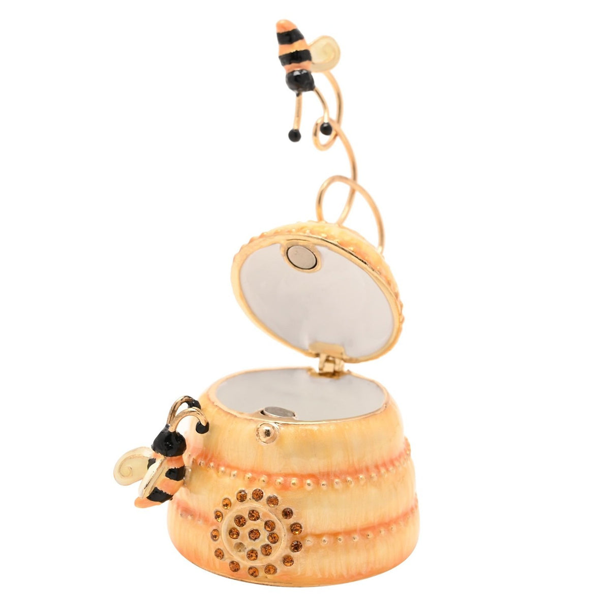 Bee Hive Metal Trinket Box with Spiral Wire Topper - Yellow