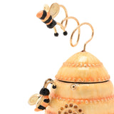 Bee Hive Metal Trinket Box with Spiral Wire Topper - Yellow