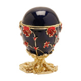 Red Poppy Egg Metal Trinket Box with Lid - Blue & Gold