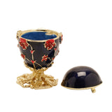 Red Poppy Egg Metal Trinket Box with Lid - Blue & Gold