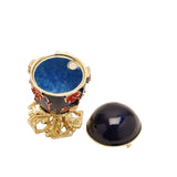 Red Poppy Egg Metal Trinket Box with Lid - Blue & Gold